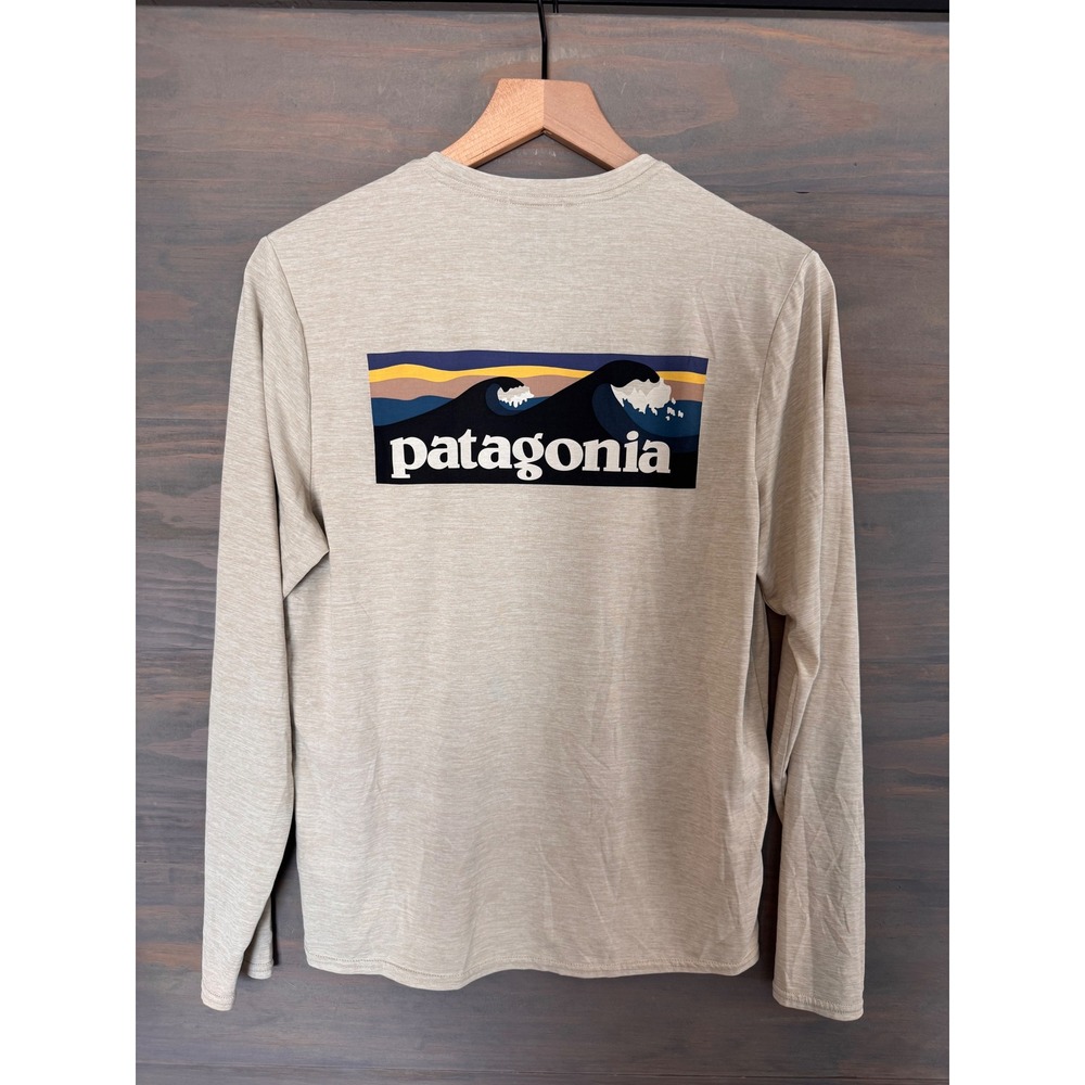 Patagonia Mens Capilene Cool Daily Long Sleeve Shirt Boardshort Logo Tan XS